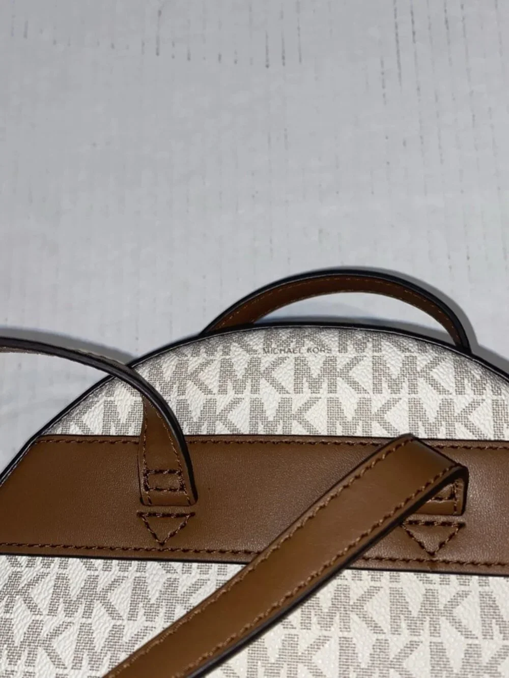 Michael Kors Beige/Brown MK Monogram Logo Backpack Zip Gold Hardware NWT